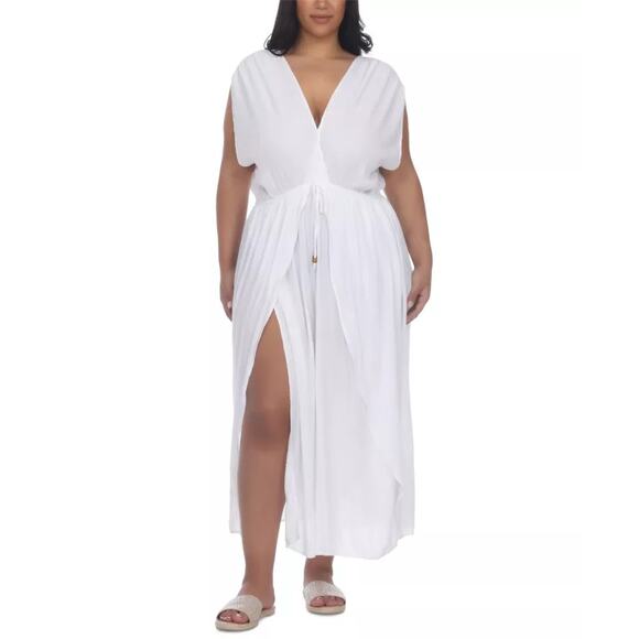Raviya Womens Front Slit Cover Up Maxi Dress Size 0X White New Tie Waist - Picture 1 of 7